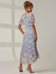 Jolie Moi Blue Chiffon V Neck Midaxi Dress - Image 2 of 6