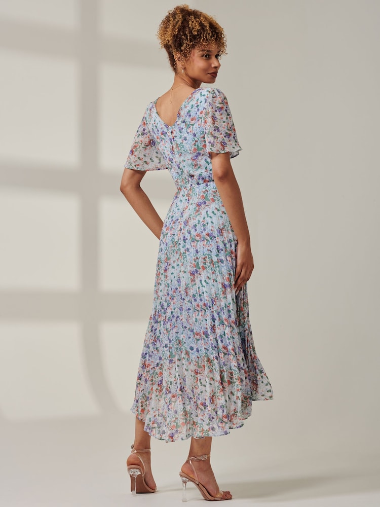 Jolie Moi Blue Chiffon V Neck Midaxi Dress - Image 2 of 6 Jolie Moi Blue Chiffon V Neck Midaxi Dress - Image 2 of 6