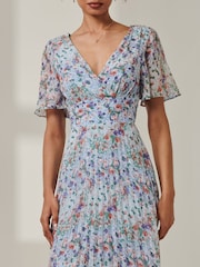 Jolie Moi Blue Chiffon V Neck Midaxi Dress - Image 3 of 6