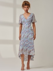 Jolie Moi Blue Chiffon V Neck Midaxi Dress - Image 5 of 6