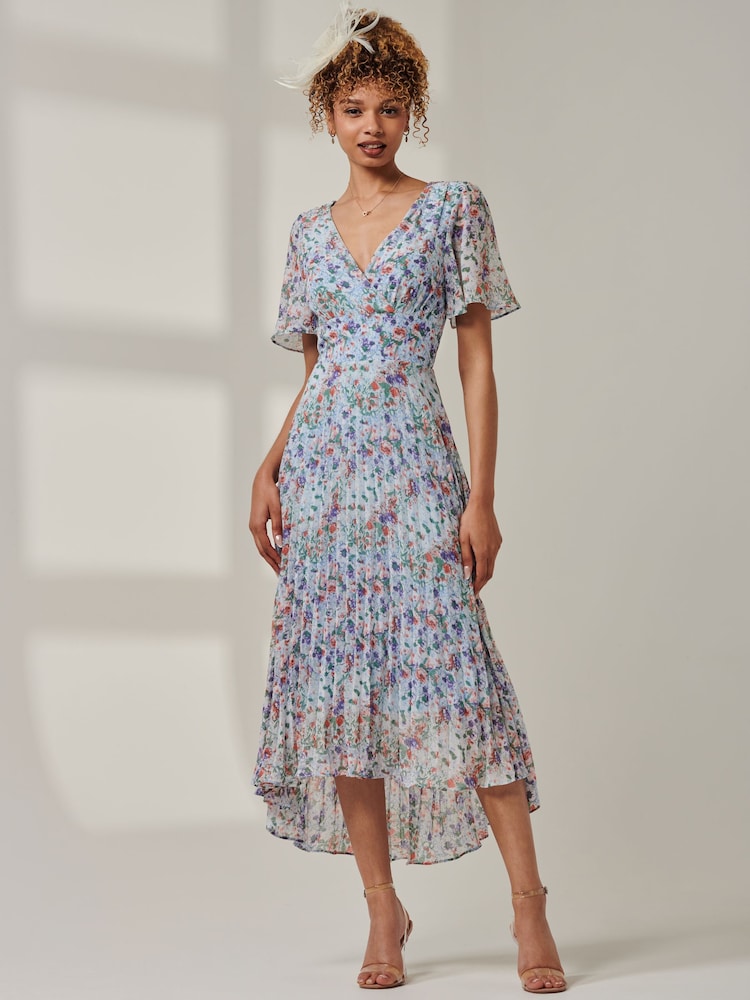 Jolie Moi Blue Chiffon V Neck Midaxi Dress - Image 6 of 6 Jolie Moi Blue Chiffon V Neck Midaxi Dress - Image 6 of 6