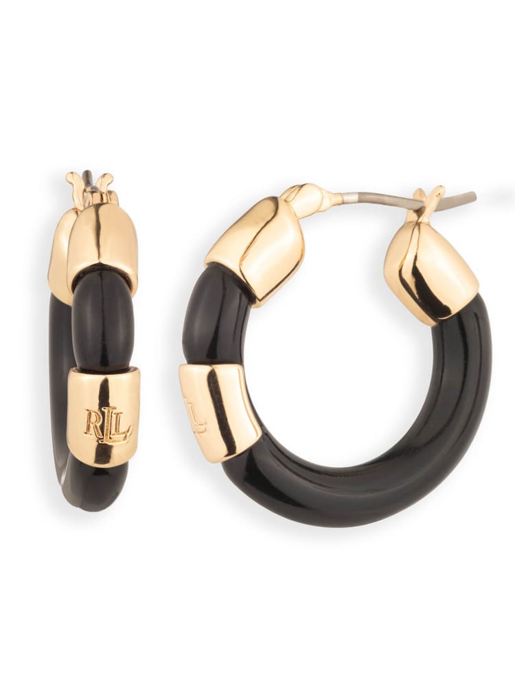 Lauren Ralph Lauren Gold Tone Jet Logo Hoop Earrings - Image 1 of 1 Lauren Ralph Lauren Gold Tone Jet Logo Hoop Earrings - Image 1 of 1