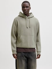 JACK & JONES Olive Green Relaxed Fit Plain Hoodie - Image 1 of 6