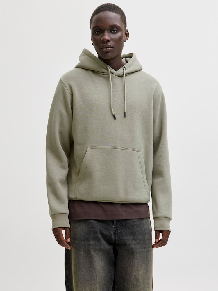 JACK & JONES Olive Green Relaxed Fit Plain Hoodie - Image 1 of 6 JACK & JONES Olive Green Relaxed Fit Plain Hoodie - Image 1 of 6