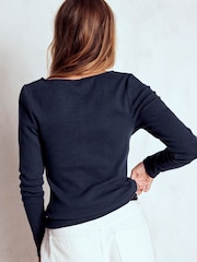 Boden Blue Rib Henley T-Shirt - Image 3 of 5