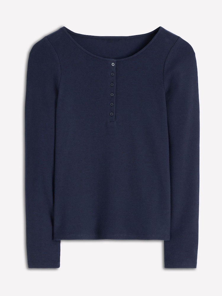 Boden Blue Rib Henley T-Shirt - Image 5 of 5