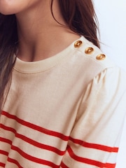 Boden Cream Button Shoulder Mariner T-Shirt - Image 2 of 6