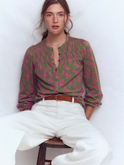 Boden Green Mya Smocked Jersey Shirt - Image 1 of 5