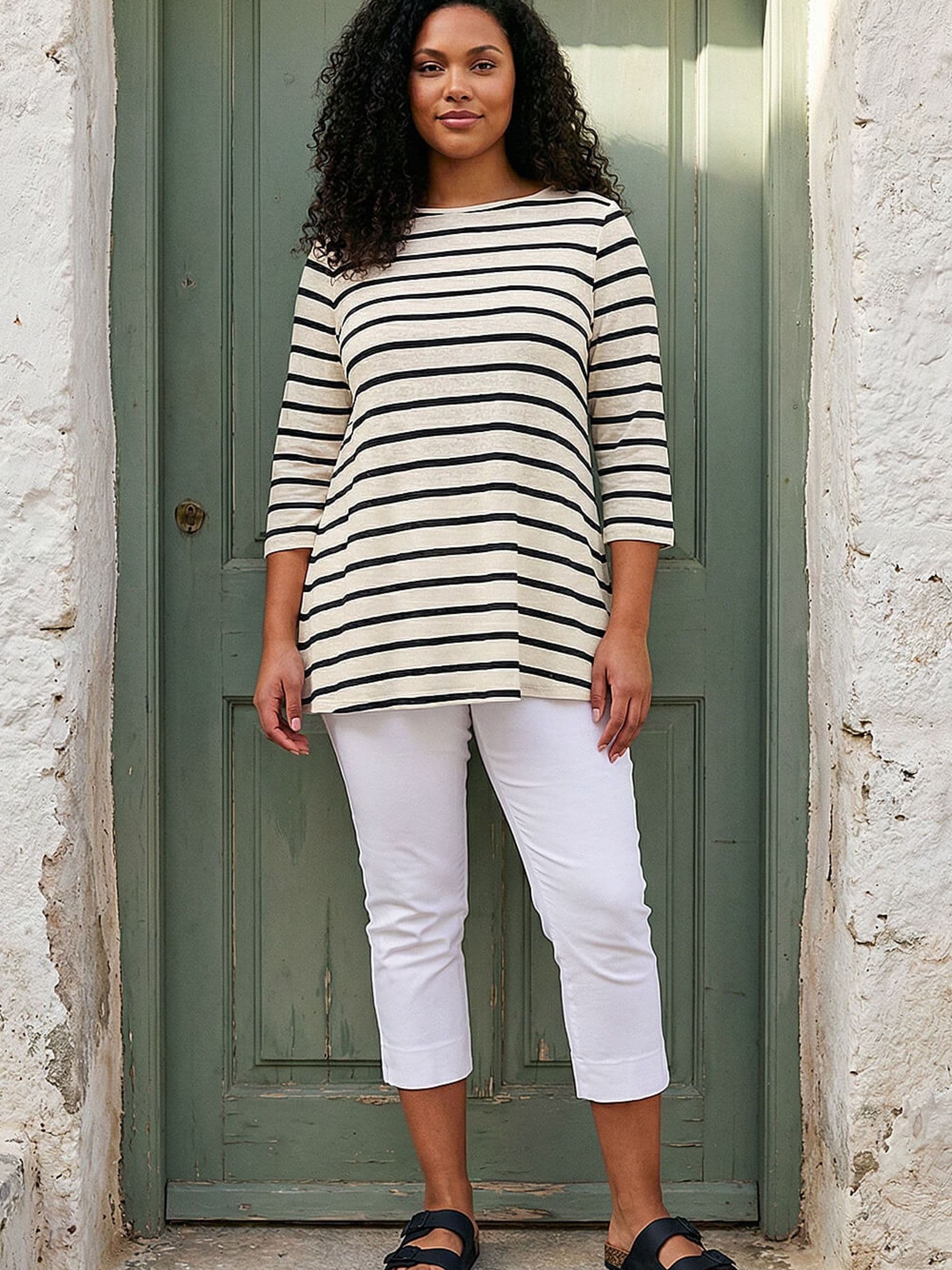 Buy Roman White Curve Stripe Print Tunic Top from Next Romania