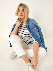 Roman White Curve Stripe Print Tunic Top - Image 1 of 5