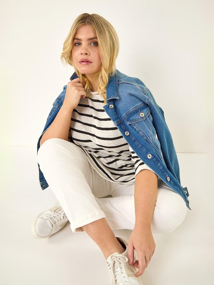 Roman White Curve Stripe Print Tunic Top - Image 1 of 5