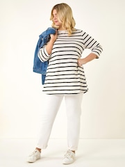 Roman White Curve Stripe Print Tunic Top - Image 2 of 5