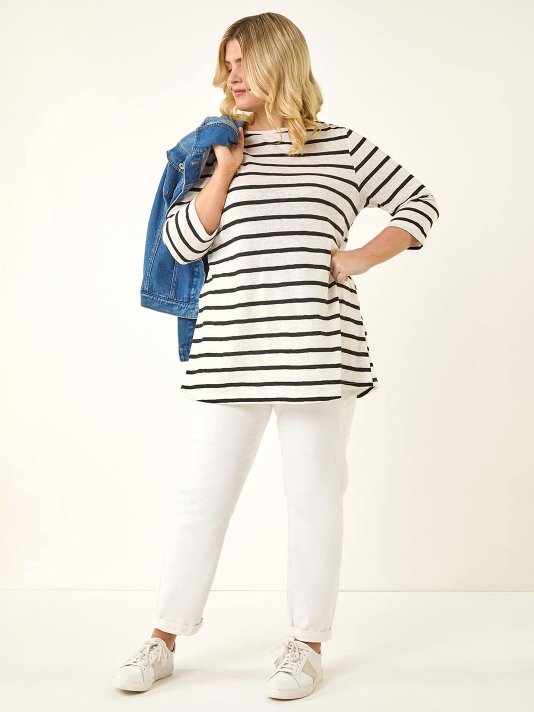 Buy Roman White Curve Stripe Print Tunic Top from Next Romania