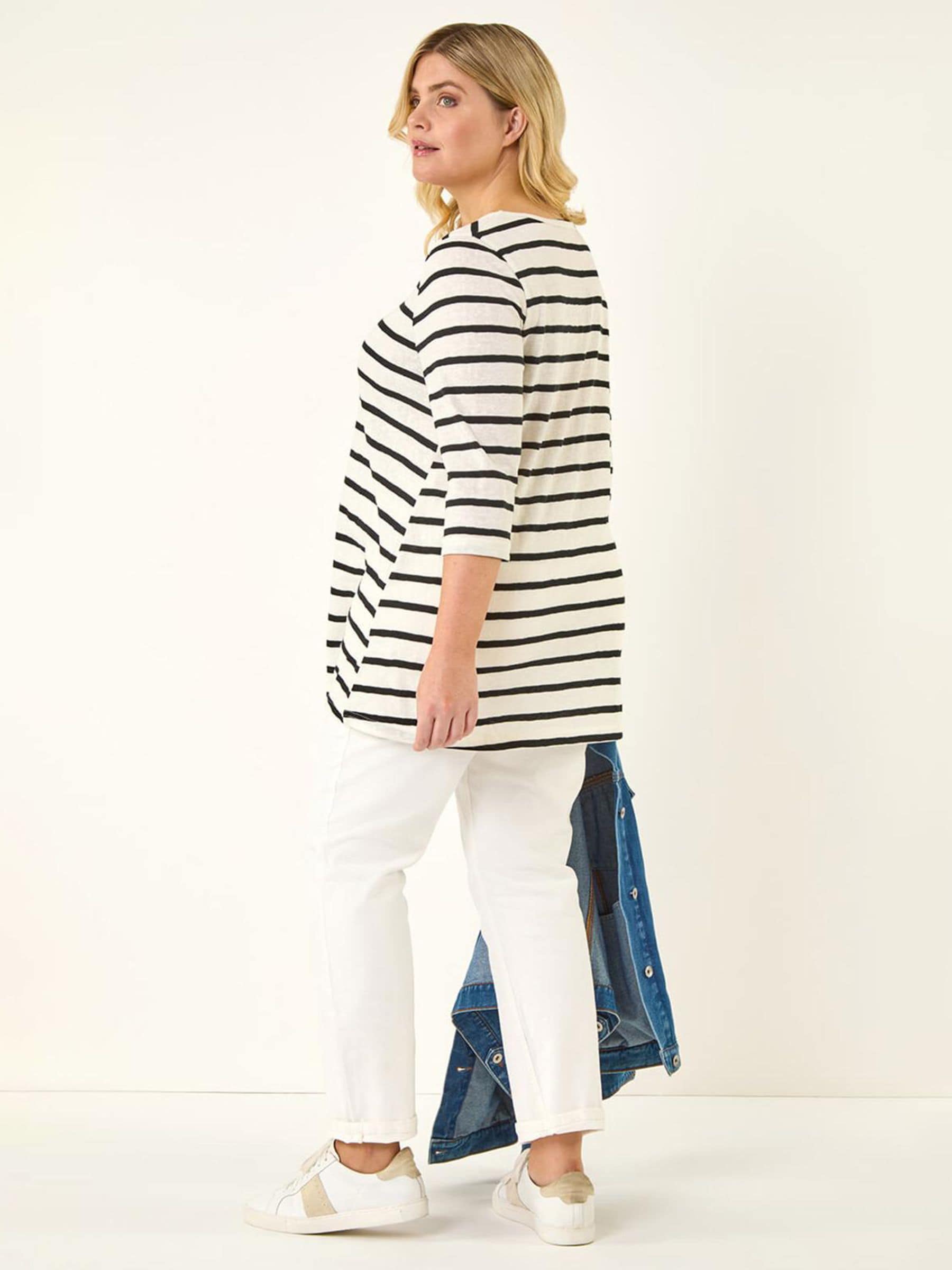 Buy Roman White Curve Stripe Print Tunic Top from Next Romania
