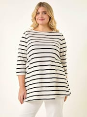 Roman White Curve Stripe Print Tunic Top - Image 4 of 5
