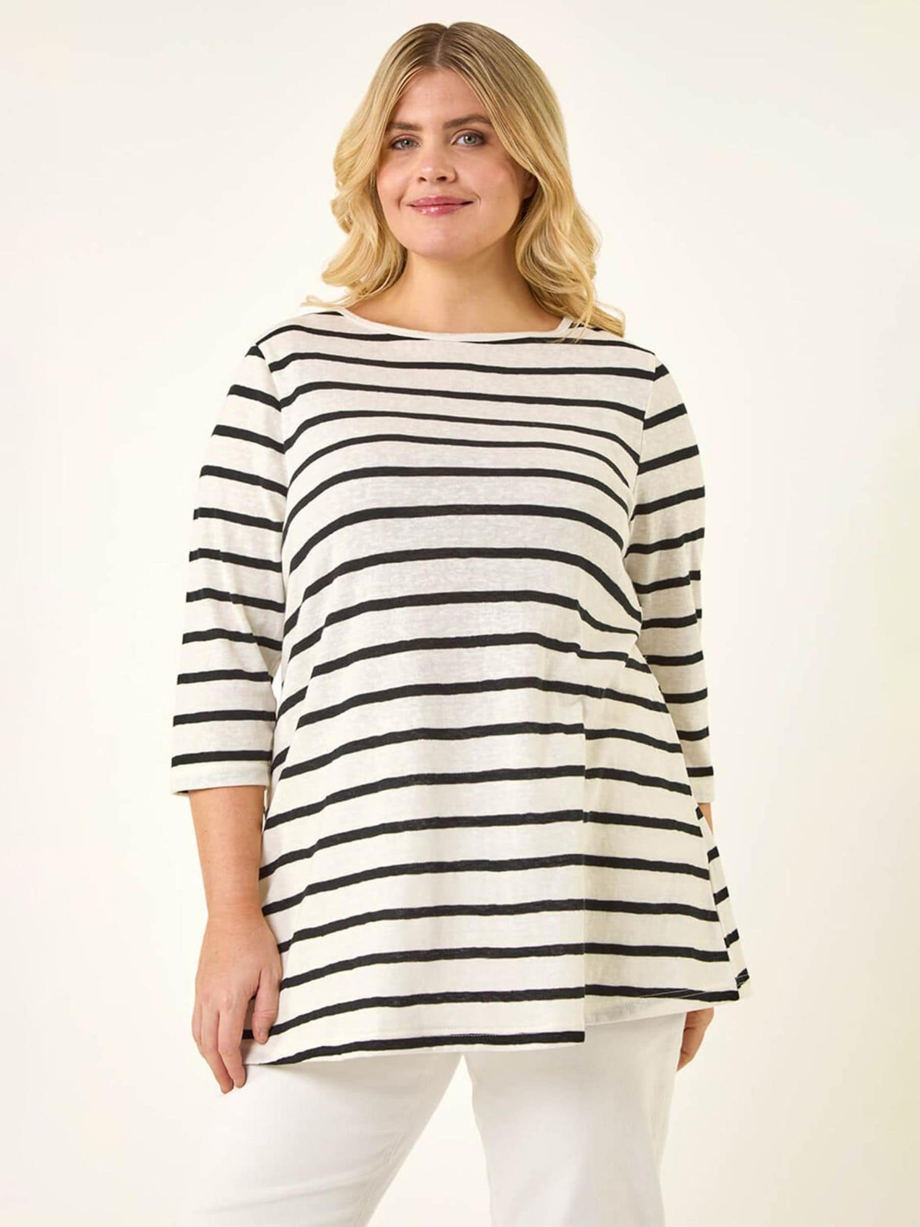 Buy Roman White Curve Stripe Print Tunic Top from Next Romania