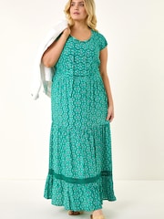 Roman Blue Curve Floral Print Swing Midi Dress - Image 1 of 5