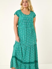 Roman Blue Curve Floral Print Swing Midi Dress - Image 2 of 5