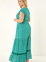 Roman Blue Curve Floral Print Swing Midi Dress - Image 3 of 5