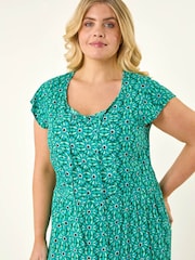 Roman Blue Curve Floral Print Swing Midi Dress - Image 4 of 5