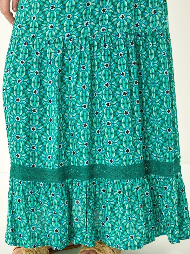 Roman Blue Curve Floral Print Swing Midi Dress - Image 5 of 5