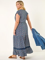 Roman Red Curve Floral Print Swing Midi Dress - Image 3 of 5