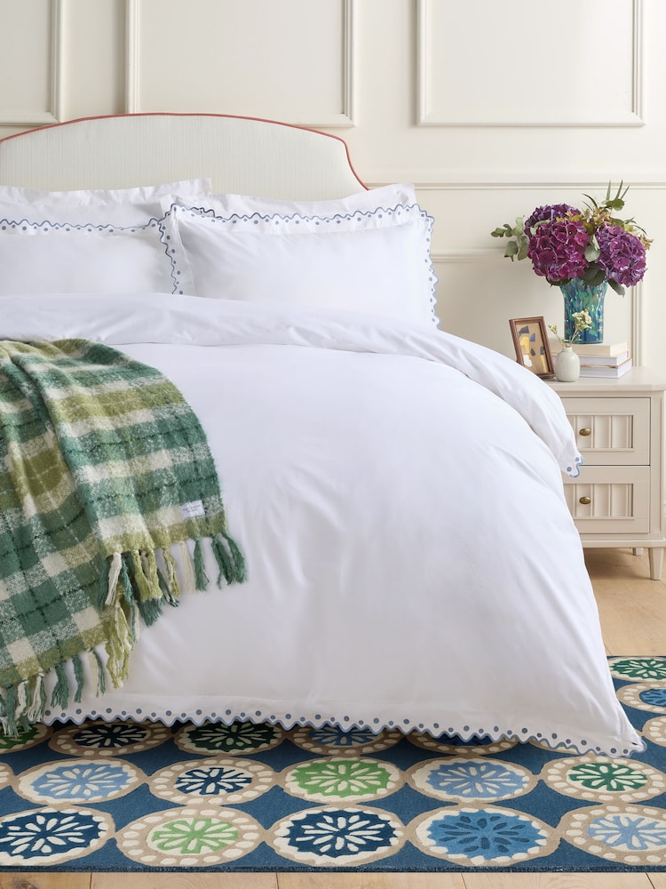 Nina Campbell Mid Blue Jester Scallop Spot 200 Thread Count Duvet Cover and Pillowcase Set - Image 1 of 5