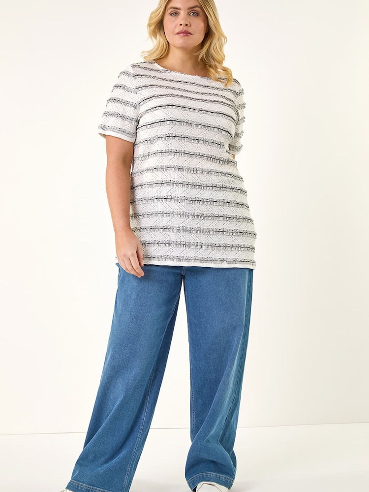 Roman White Curve Stripe Frill Lace Top - Image 2 of 5