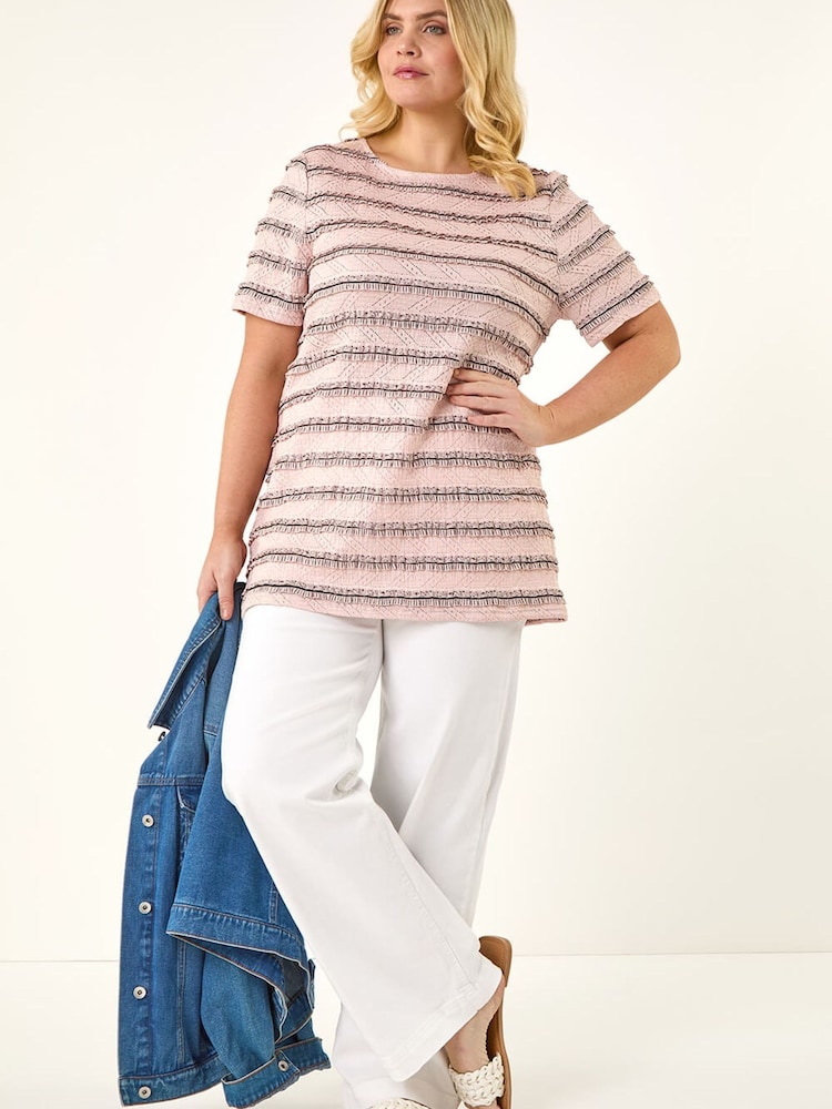 Roman Pink Curve Stripe Frill Lace Top - Image 2 of 5