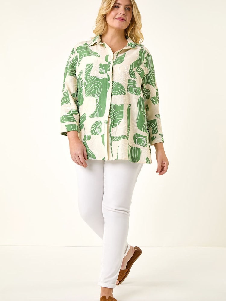 Roman Green Curve Textured Geometric Shirt - Image 2 of 5