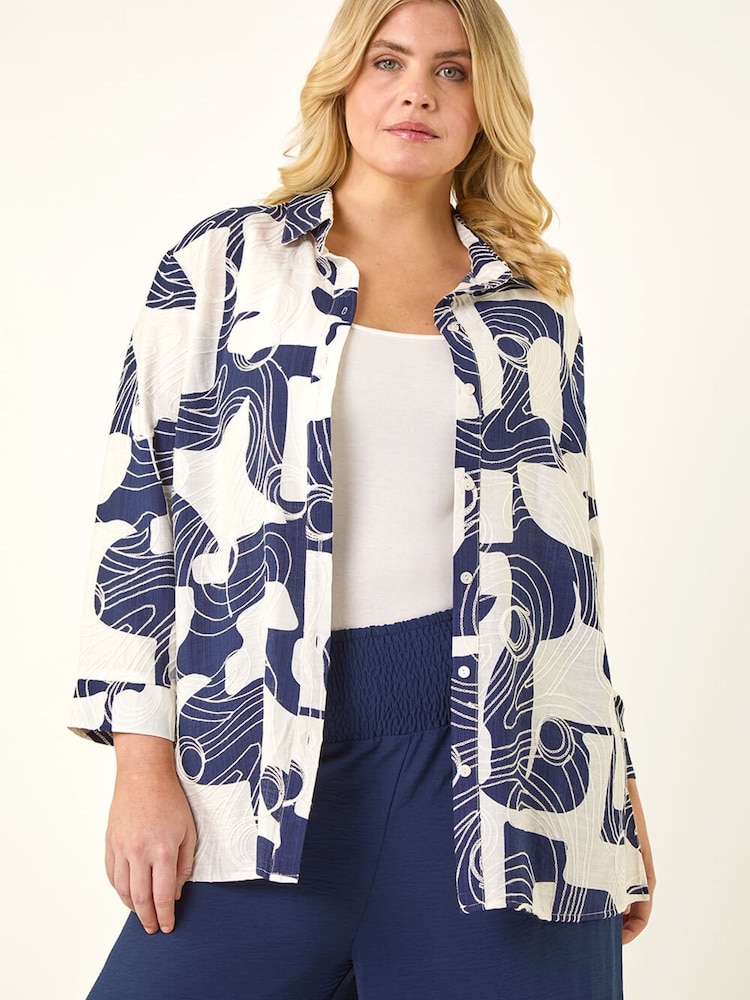 Roman Blue Curve Textured Geometric Shirt - Image 2 of 5