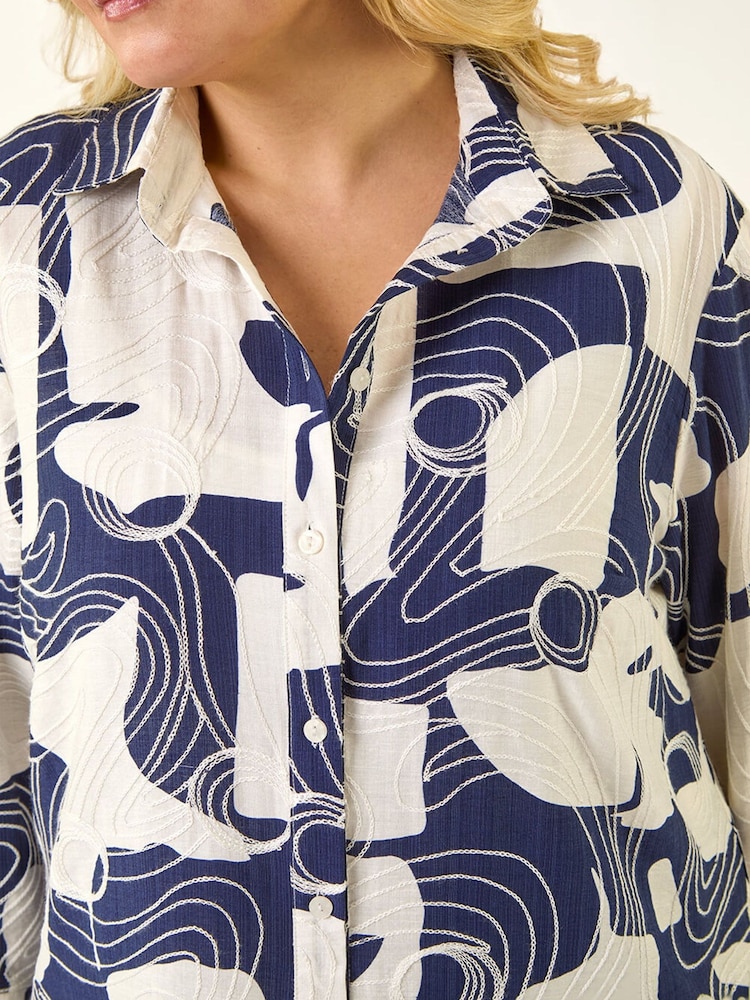 Roman Blue Curve Textured Geometric Shirt - Image 5 of 5