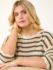 Roman Black Curve Scallop Hem Stripe Knit Jumper - Image 1 of 5