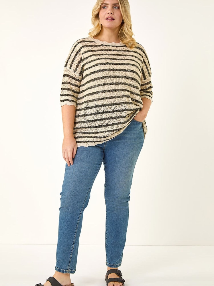 Roman Black Curve Scallop Hem Stripe Knit Jumper - Image 2 of 5