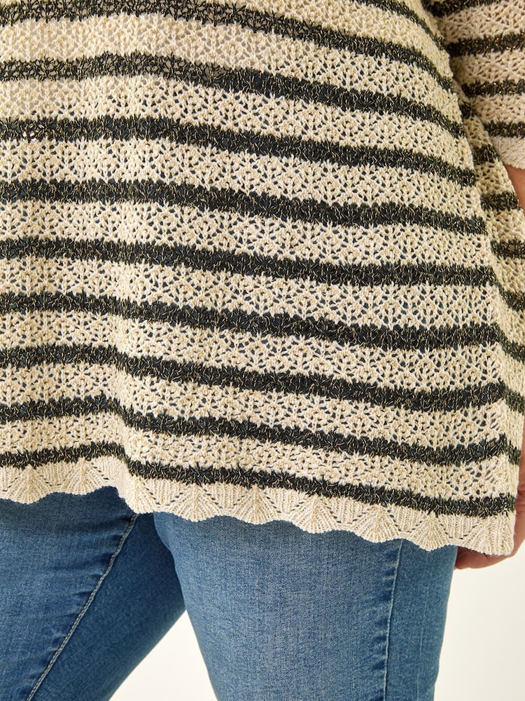 Roman Black Curve Scallop Hem Stripe Knit Jumper - Image 6 of 6