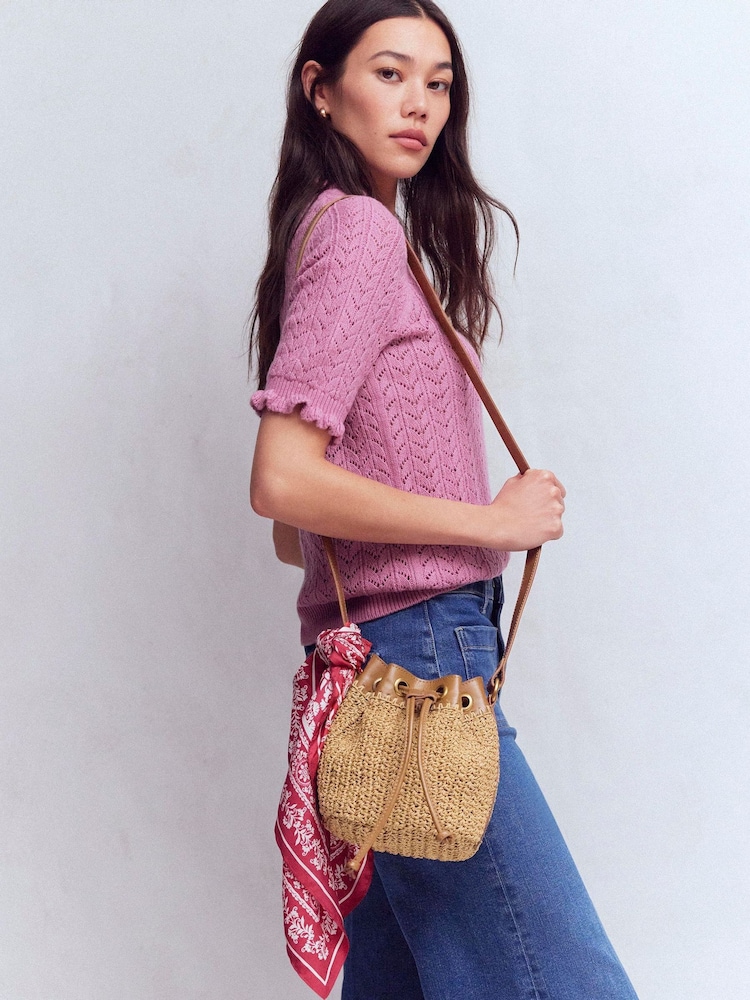 Boden Cream Mini Straw Bucket Bag - Image 1 of 5