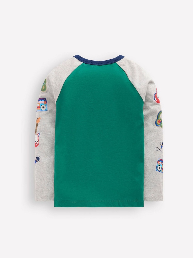 Boden Green Printed Sleeve Raglan T-Shirt - Image 2 of 3 Boden Green Printed Sleeve Raglan T-Shirt - Image 2 of 3