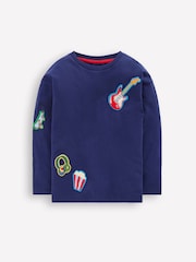 Boden Blue Long Sleeve Badge T-Shirt - Image 1 of 3