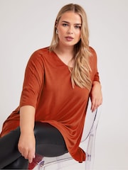 Yours Curve Brown Dipped Hem Longline Tunic - Image 1 of 5