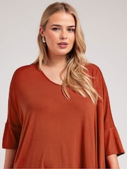 Yours Curve Brown Dipped Hem Longline Tunic - Image 2 of 5