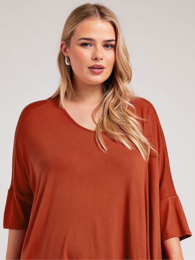 Yours Curve Brown Dipped Hem Longline Tunic - Image 2 of 5
