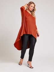 Yours Curve Brown Dipped Hem Longline Tunic - Image 3 of 5