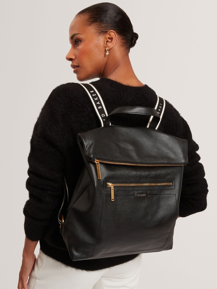 Ted Baker Black Luccea Webbing Leather Backpack - Image 1 of 1