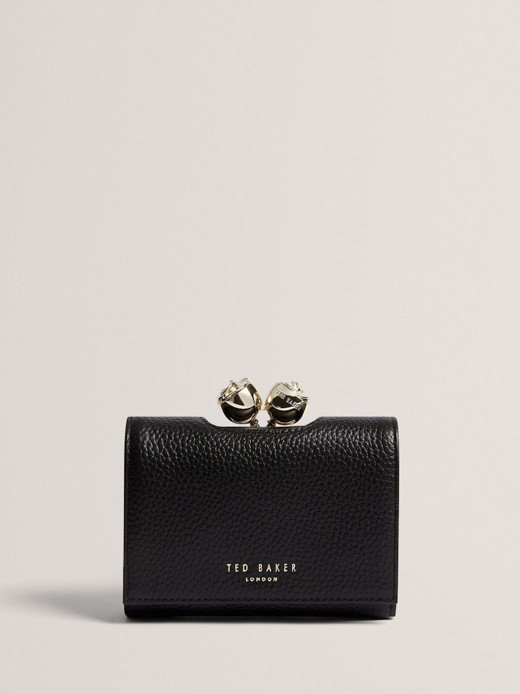 Ted Baker Black Roosa Rose Detail Leather Small Bobble Purse - Image 1 of 4