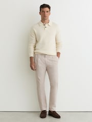 Reiss Stone Pablo Cotton-Linen Side-Adjuster Tapered Trousers - Image 1 of 6
