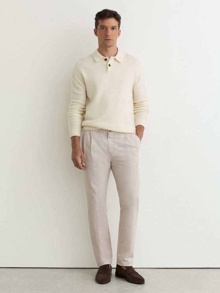 Reiss Stone Pablo Cotton-Linen Side-Adjuster Tapered Trousers - Image 1 of 6