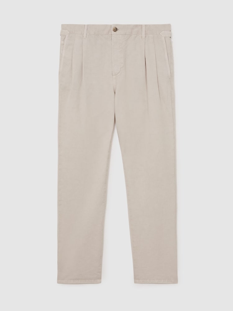 Reiss Stone Pablo Cotton-Linen Side-Adjuster Tapered Trousers - Image 2 of 6