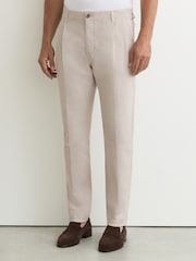 Reiss Stone Pablo Cotton-Linen Side-Adjuster Tapered Trousers - Image 3 of 6