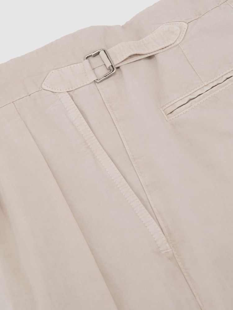 Reiss Stone Pablo Cotton-Linen Side-Adjuster Tapered Trousers - Image 6 of 6