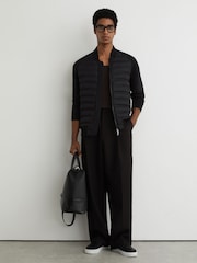 Reiss Black Rami Quilted Hybrid Bomber Jacket - Image 1 of 6